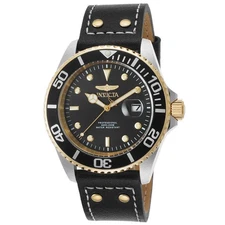 Invicta 22074 Gent's Black Leather Strap Black Dial Dive Watch