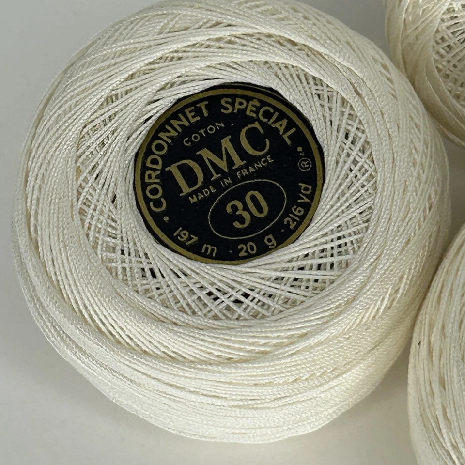 Vintage DMC Cordonnet Special Crochet Thread White #30 20g Lot of 3 - Image 3 of 3