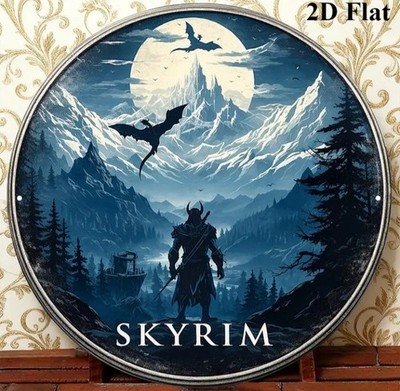 Himmelsrand Metall Wandschild Plakette rund Dekoration ältere Schriftrollen Spiel Deko