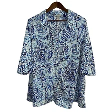 Catherines top womens 1XWP petite abstract colorful button up career office work