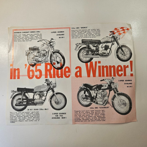 Original 1965 Ducati 250 125 & 90 Motorcycle Sales Brochure