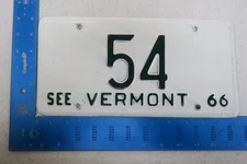 Vermont License Plate 1966 66 Tag #54 Vermont Official Two Digit - Rare Rare