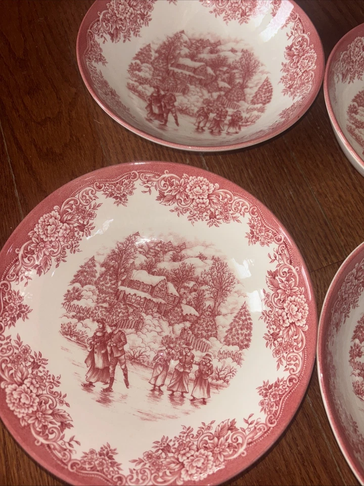 4 patinadores sobre hielo de Navidad Royal Stafford de colección bola de porcelana ensalada pasta Foto 3 de 4