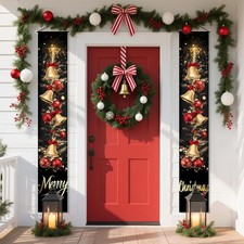 Set of 2 Merry Christmas Door Banners 71x12 Inches Vertical Hanging Bell Sticker