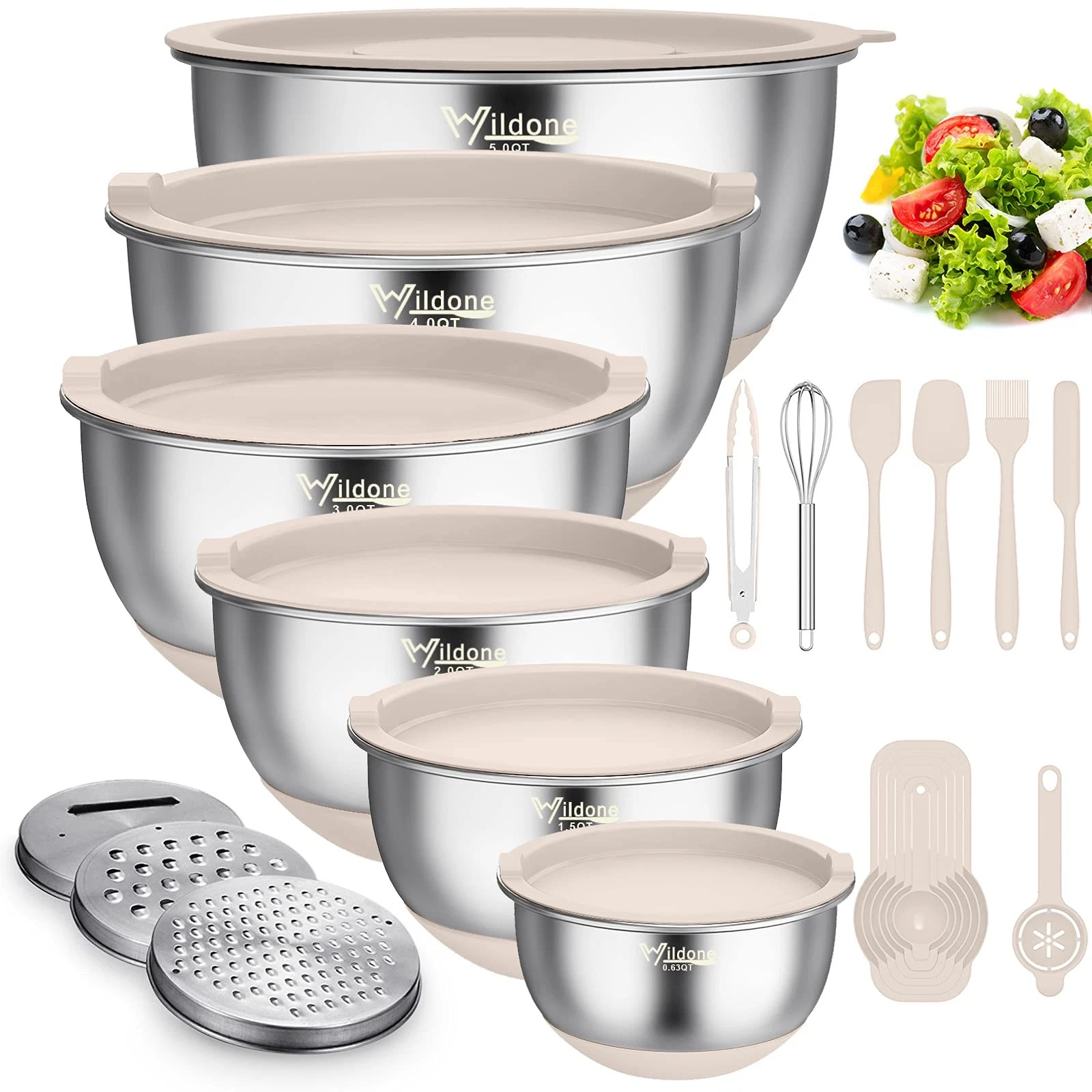Mixing Bowls with Airtight Lids, 22 PCS Stainless Steel Nesting Bowls, with 3...