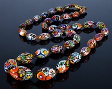 VENETIAN MURANO MORETTI MILLEFIORI GLASS BEAD NECKLACE 27 1/2