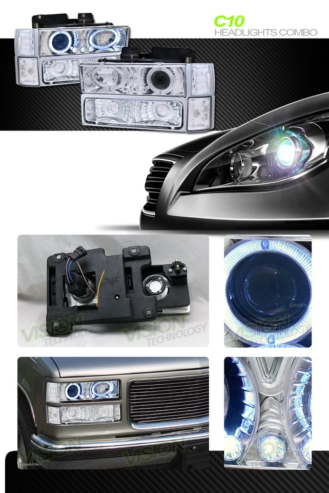 Chrome LED Halo Projector Headlight+Signal+Corner K2 For 94-99 GMC C10 Truck/Suv - Image 2 of 2