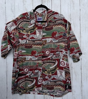 Reyn Spooner Shirt Men XL Alabama Crimson Tide Hawaiian Rayon Bama Football Y2K