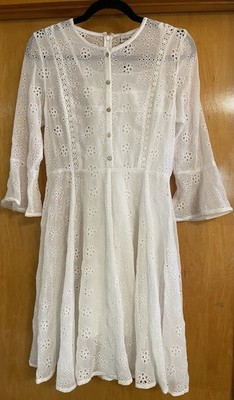 AMELIA ROSE, 10/S/M, White Eyelet Short Dress 3/4 Sleeves, Liner Dress NEW TAGS