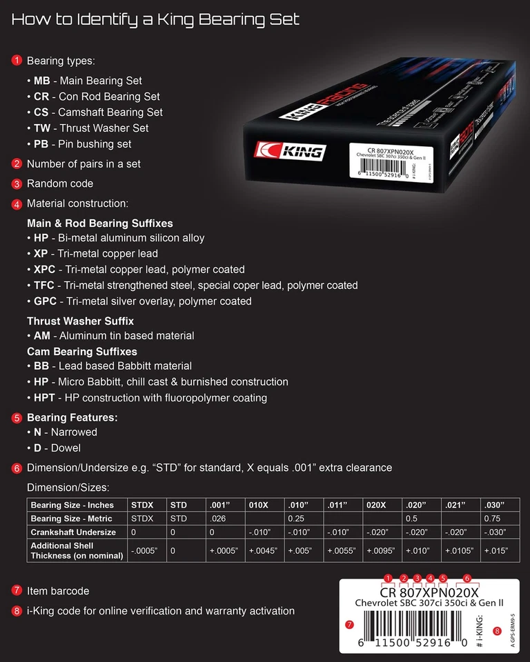 King Racing CR6854XP rod bearings for BMW M3 S50B30 3.0L 24v - Image 2 of 4