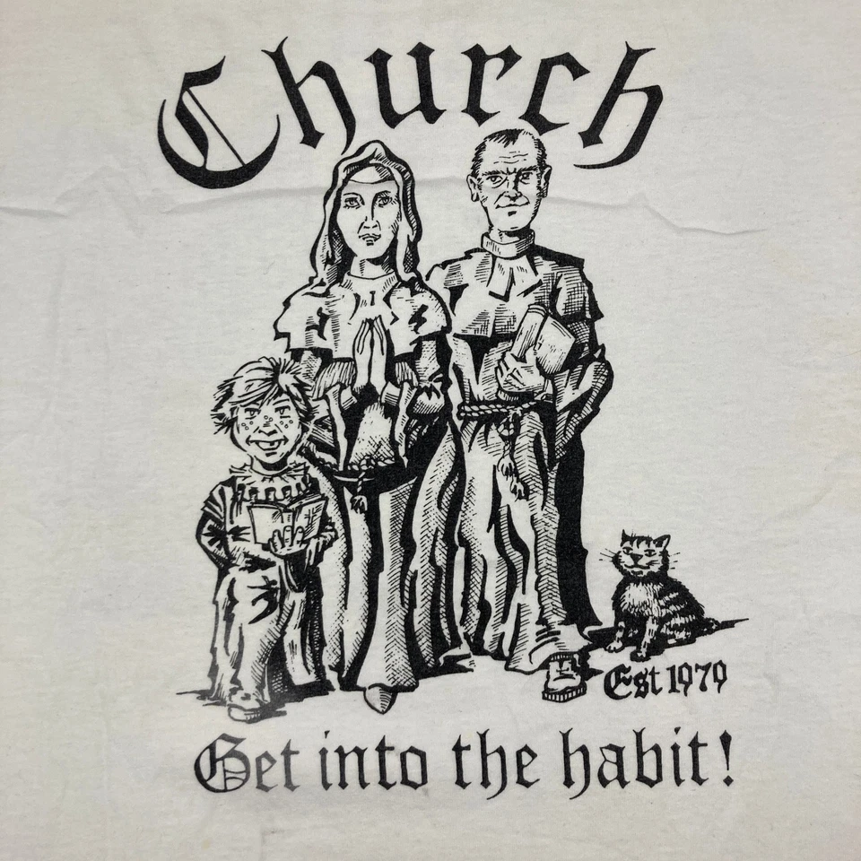 Camisa Iglesia De Colección Para Hombres XL Blanca Entra En El Hábito Religioso Humor Divertido Y2K Foto 3 de 4