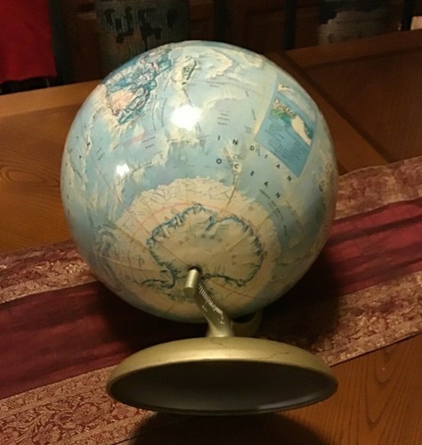 1960's Rand McNally 12" Diameter Raised World Portrait Globe With Box Metal Base - Picture 6 of 8