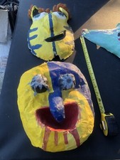 handmade paper mache Silly face mask Lot Of Two