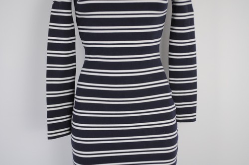 Bec & Bridge Dress Womens 6 Blue White Stripe Off Shoulder Bodycon Stretch - Picture 6 of 15