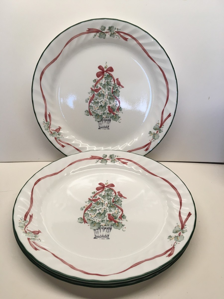 Corning CORELLE Callaway Holiday Tree Ribbon Swirl Dinner Plates