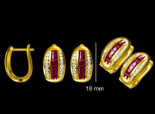 2 ct Princess Simulated Ruby Hoops Earrings 14k Yellow Gold Plated Stud Earring