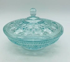 Vintage Federal Glass Lidded Candy Nut Dish Hexagon Windsor Crisscross Pattern