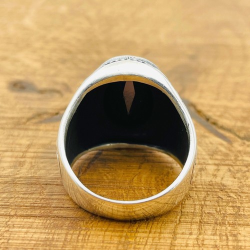 Silver Mens Ring, Black Onyx Oval Gemstone Ring, Turkish Handmade Jewelry - Picture 6 of 9