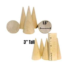 1- 1.5" x 3" Tall Wood Cones Unfinished Wood Cone Ice Cream Cone Wood Cylinder