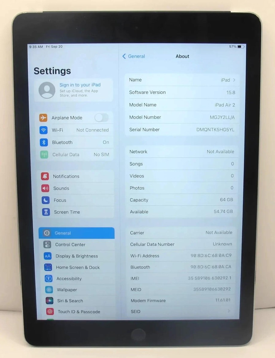 Apple iPad Air 2nd Generation A1567 9.7 Apple iPad Air 2nd Generation A1567 9.7