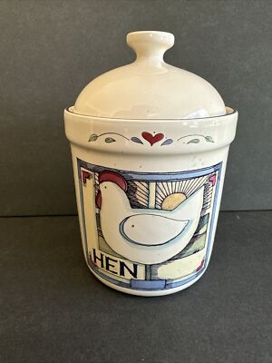 Ceramic Farmhouse Hen And Hearts Canister Susan Winget 6” Jar with