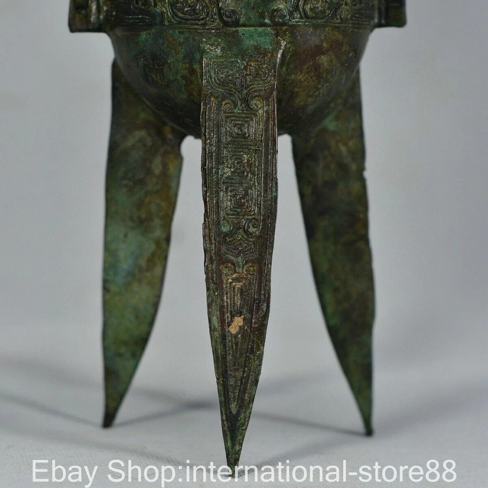 10" Western Zhou Dinastía China Bronce Mercancía Bestia Patrón Estatua Esquina Taza Vidrio Foto 3 de 4