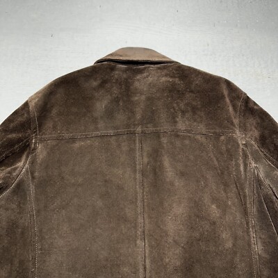 Vintage J Crew Jacket Mens Large Brown Leather Coat Button