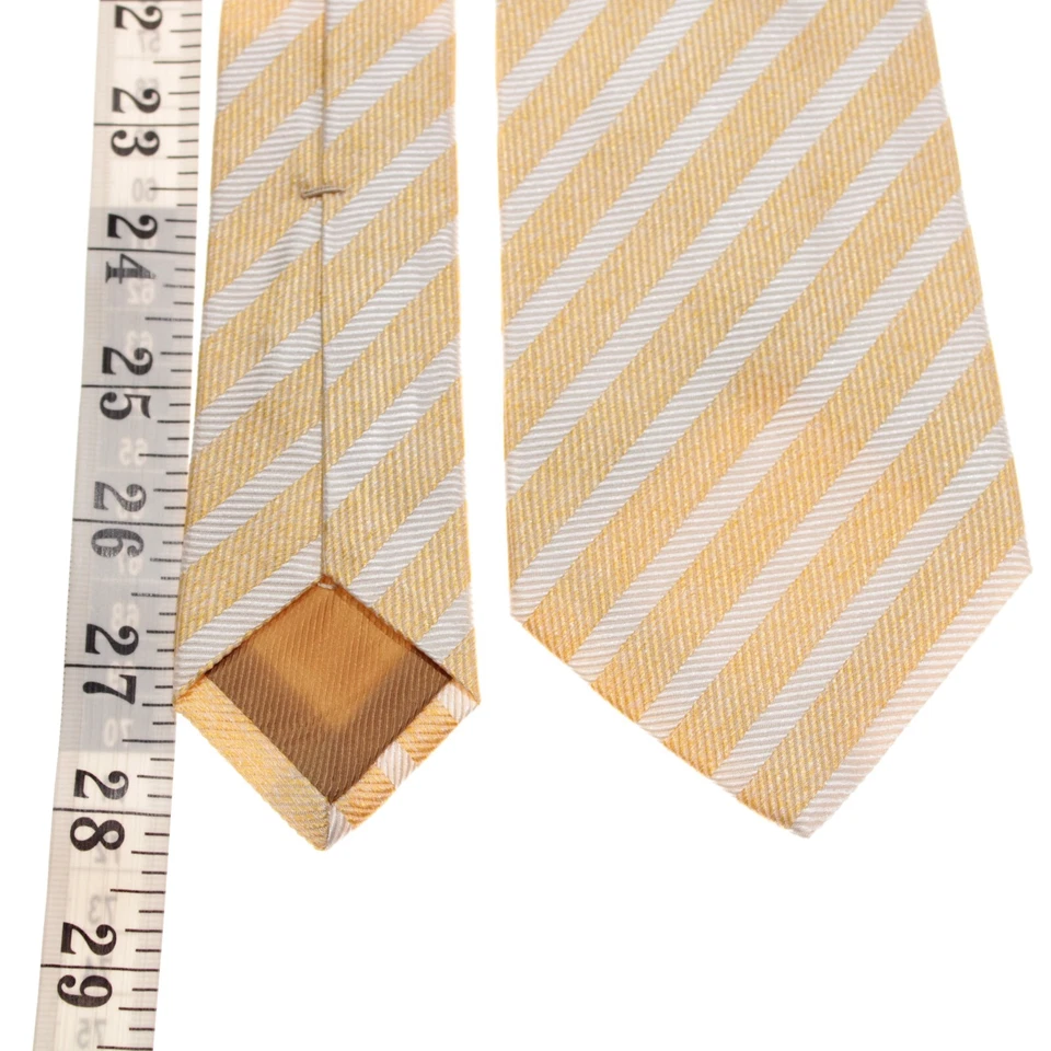 Corbata Kiton nueva sin etiquetas 100 % seda siete pliegues amarillo/blanco melange con rayas blancas Foto 4 de 4
