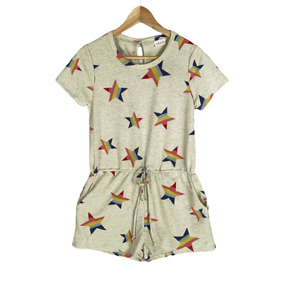 Le Lis Collection Knit Romper Womens Sz Small Heather Gray Rainbow Stars Pockets