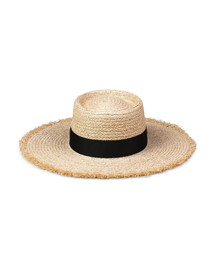 Lack Of Color The Ventura Straw Boater Hat Womens L Natural/Black Frayed Edge