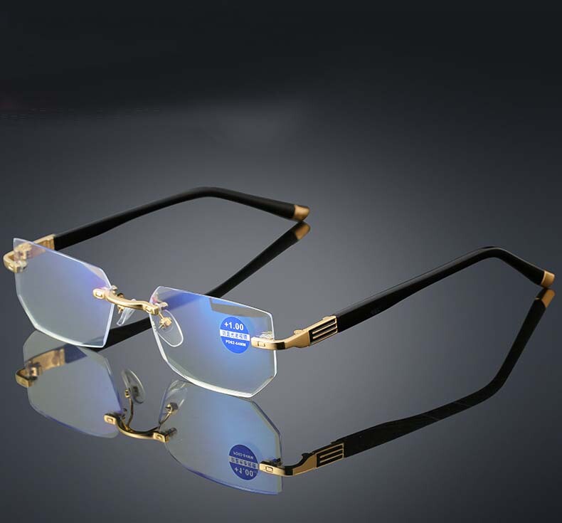 Mens Rimless Reading Glasses Business Metal Readers 1.0 1.5 2.0 2.5 3.0