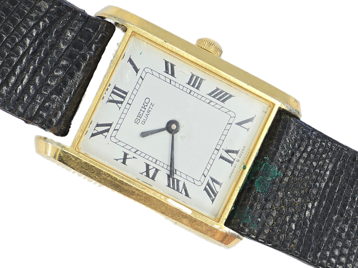CLASSIC SEIKO ROMAN NUMBER WHITE DIAL BLACK LEATHER STRAP  display picture 2