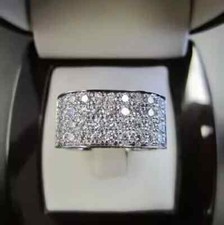 Real Moissanite 1.5Ct Round Cut Men's Cluster Ring 14K White Gold Plated