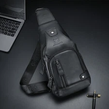 LEBULLBRO Men Sling Backpack Genuine Leather Chest Crossbody Travel Shoulder Bag