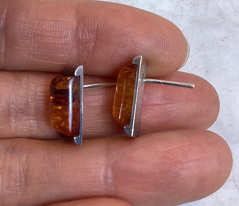 Vintage Sterling Silver Amber Rectangular Stud Ea… - image 9