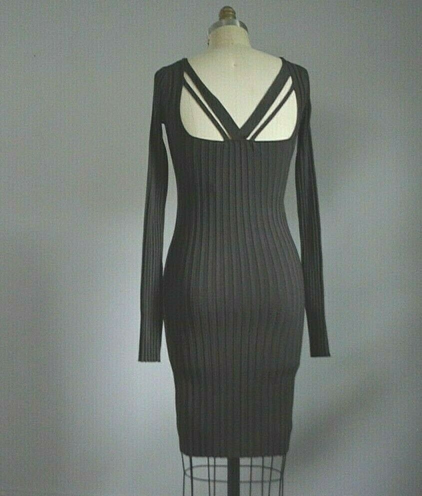 HELMUT LANG BROWN RIBBED KNIT BODY CON DRESS with OPEN STRAPPY BACK NWT $395