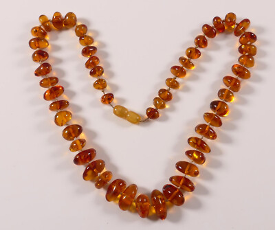 Collier Kette Bernstein orange Baltisch Poliert und oval geschliffen Länge 50cm