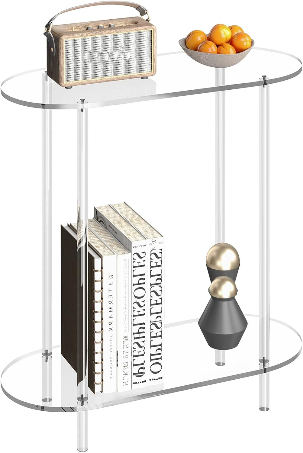 Acrylic Console Table, 2-Tier Oval Frame Sofa Table, 29.53" Small Modern Entrywa
