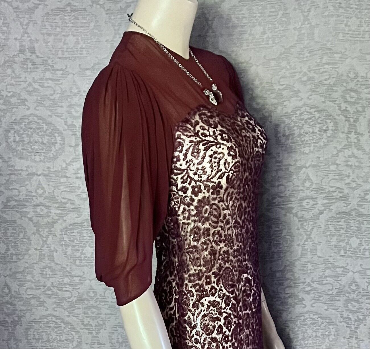 Charming 1930s Plum Silk Lace, Chiffon Occasion D… - image 5
