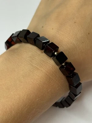 GENUINE AMBER Stone Beaded Bracelet.CHERRY Amber Stone CUBE shape Bracelet. - Image 1 of 4