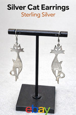Sterling Silver Cat Earrings 2.25” Dangle Unique Artisan 4.09g