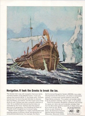 AC Electronics 1966 Original Print Ad Greek Ship Navigation Arctic Ice