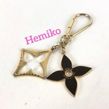 Louis Vuitton Monogram Flower Key Chain Bag Charm Gold Black Accessory