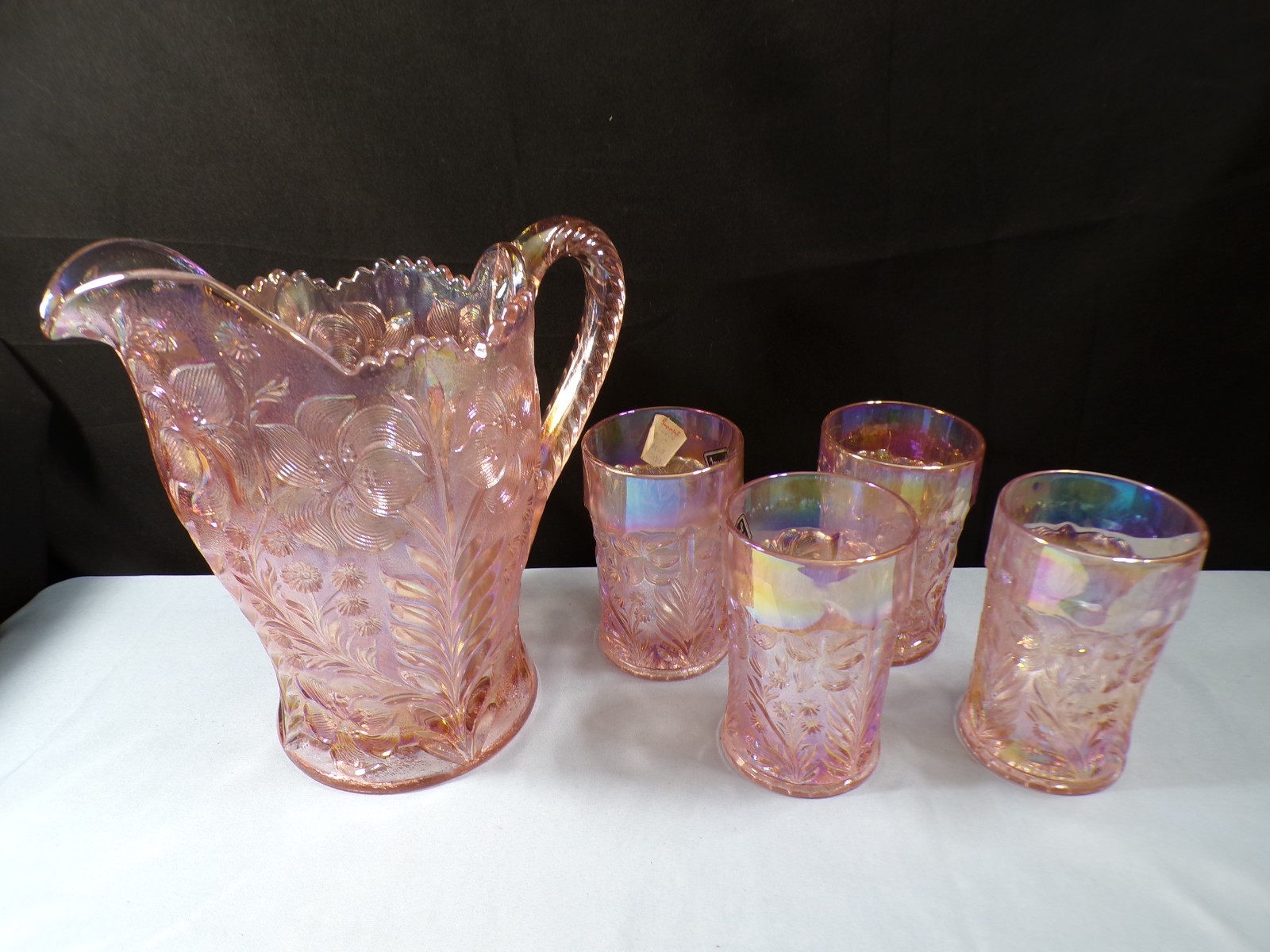 Imperial Pink Carnival Tiger Lily Water Set - Pitcher & 4 Tumblers