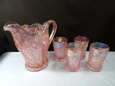Imperial Pink Carnival Tiger Lily Water Set - Pitcher & 4 Tumblers