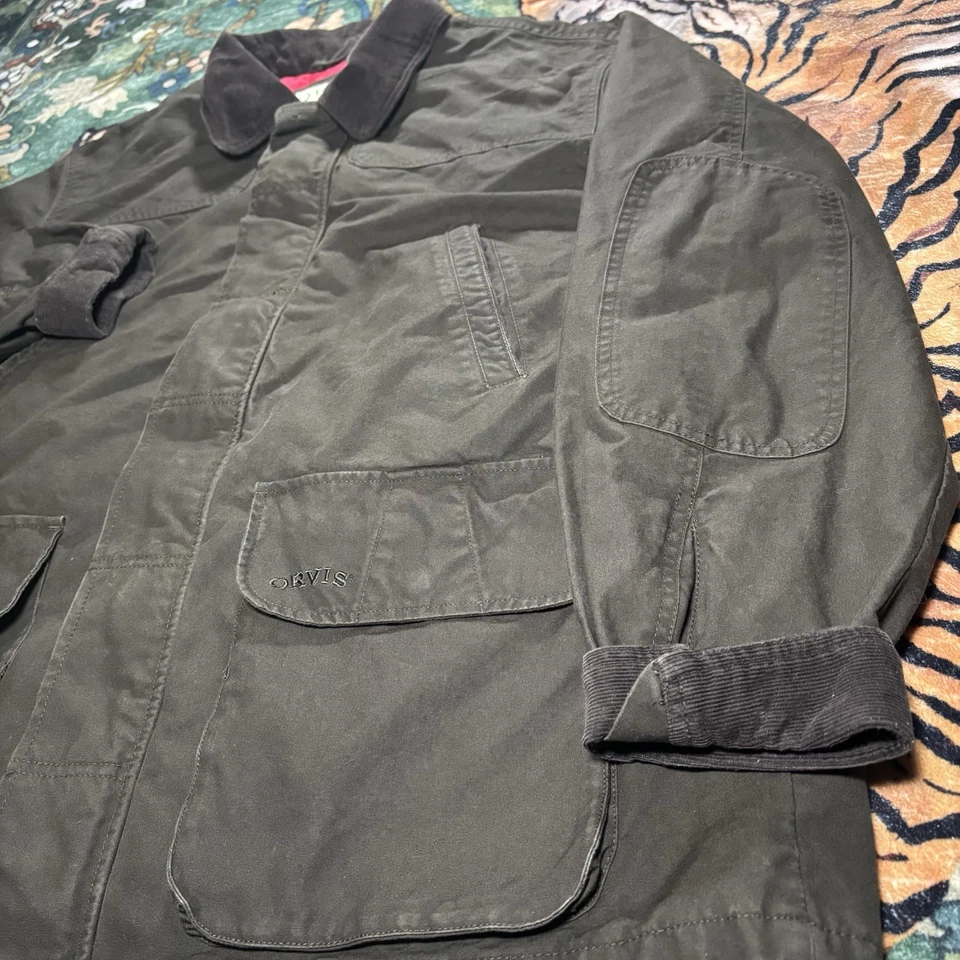 Abrigo de Campo Orvis Heritage Tareas Chaqueta de Granero Pana Cremallera Completa Verde Bolsillos XL Foto 2 de 4