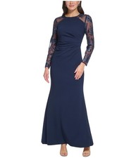 Eliza J Womens Sequined Formal Evening Gown Dress, navy, 2