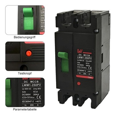 2 Polig DC Leitungsschutzschalter MCCB 550VDC Sicherungsautomat Solarpanel