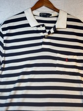 Polo Ralph Lauren Shirt Mens XL Short Sleeve Golf Pocket Pony Striped Navy Blue