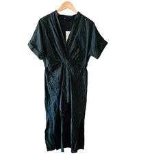 Zara Linen Blend Dolman Sleeve Faux Button Down Midi Dress Siz S Small NWT Brown